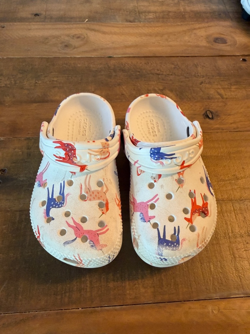 Kids White Clog Shoes with Colorful Unicorn Print
